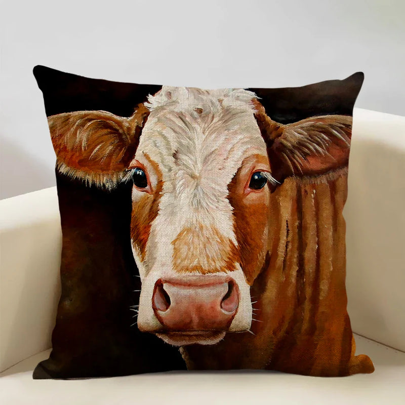 Axyaa Cattle and Sheep Cushion Cover for Home Decor - 45x45cm Linen Pillow