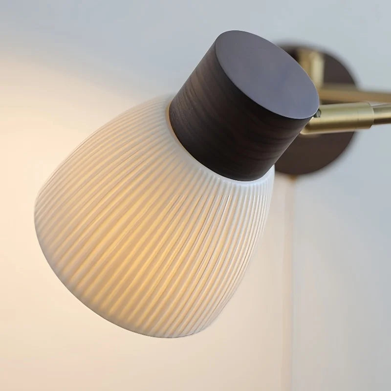Axyaa Ceramic LED Wall Lamp, Swing Arm Rotate White Interior Light