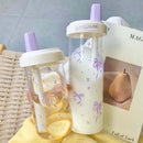 Axyaa Purple Bow Straw Cup: Cute Bubble Tea Coffee Milk Water Bottle, Large Capacity