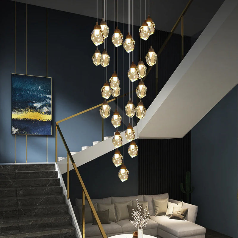 Axyaa LED Crystal Chandelier Staircase Pendant Lamp for Living Room - Modern Indoor Lighting Fixtures