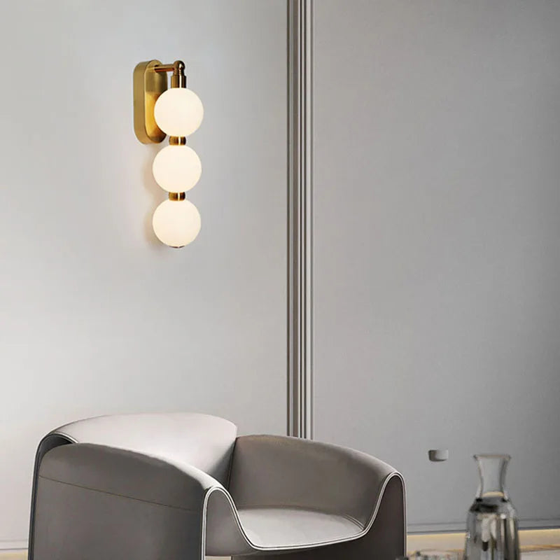 White Acrylic Ball Wall Lights Gold Metal Dimmable for Parlor Bedroom Stairs Aisle - Axyaa