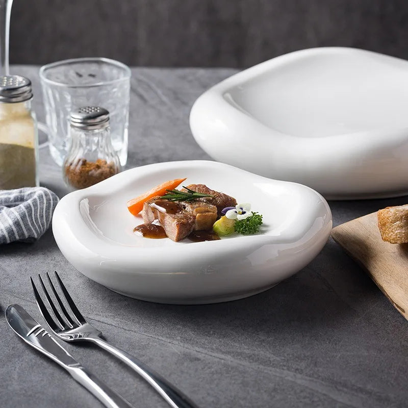 Axya Double Ceramic Dinner Plates Irregular Shaped Steak Plate Set
