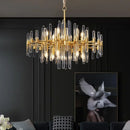 Axyaa Gold Round Crystal Chandelier for Luxurious Living Room Décor