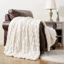 Axyaa Faux Fur Throw Blanket, Double Side Ruched Rabbit Fur, Soft Cozy Mink Blanket