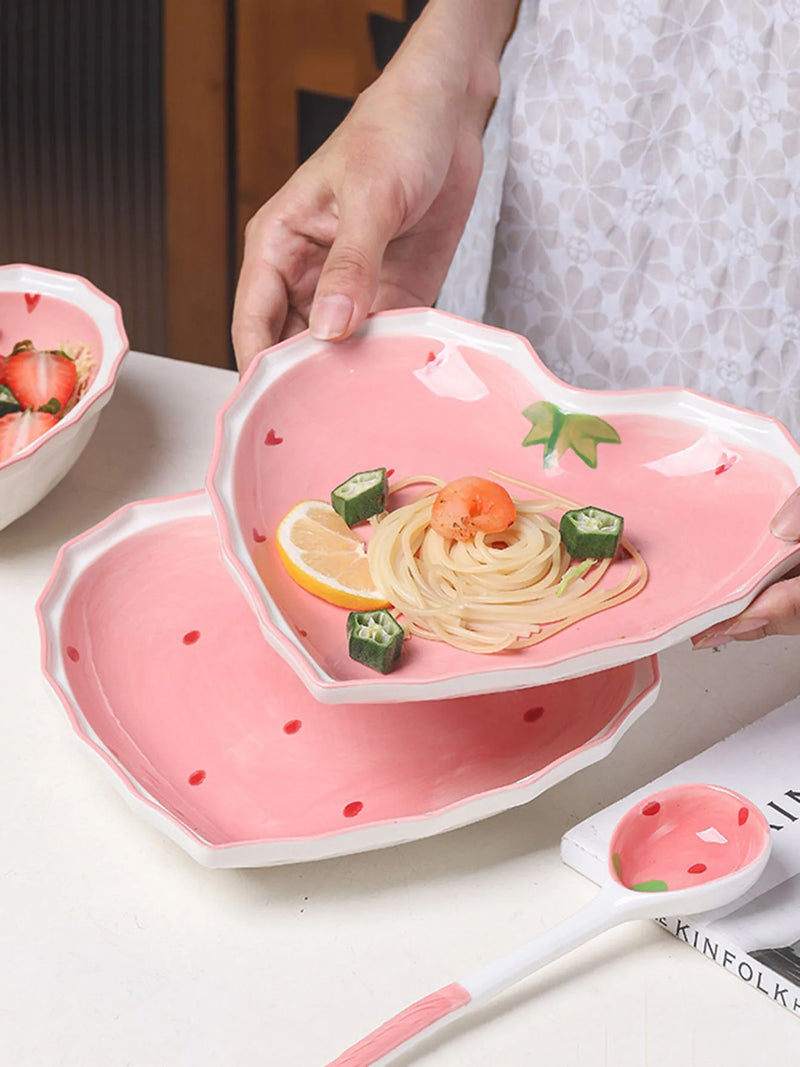 Axyaa Strawberry Girl Heart Tableware Set - Bowl, Spoon, Plate