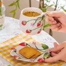 Axyaa Ceramic Strawberry Coffee Cup and Saucer Set with Embossed Design