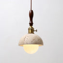 Axyaa Yellow Stone LED Pendant Lamp Retro Brass Wood Handle Hanging Light
