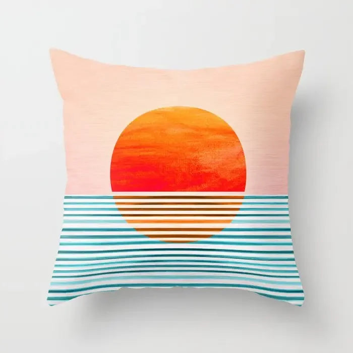 Axyaa Geometric Sunset Rainbow Pink Pillowcase