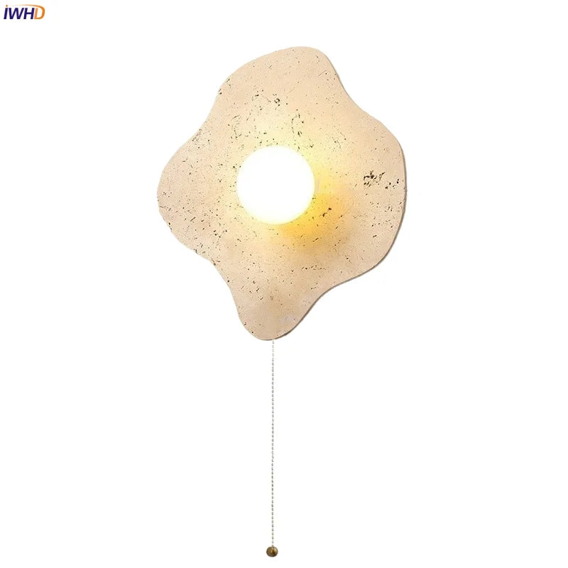 Axyaa Wabi Sabi LED Wall Lamps with Pull Chain Switch, Yellow Travertine Bathroom Mirror Light