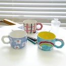 Axyaa Hand Pinched Ceramic Flower Mug, Irregular Design, Colorful Breakfast Cup