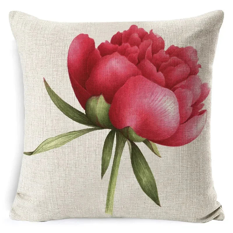 Axyaa Rose Print Cushion Cover 45*45cm Linen Decorative Pillowcase for Living Room