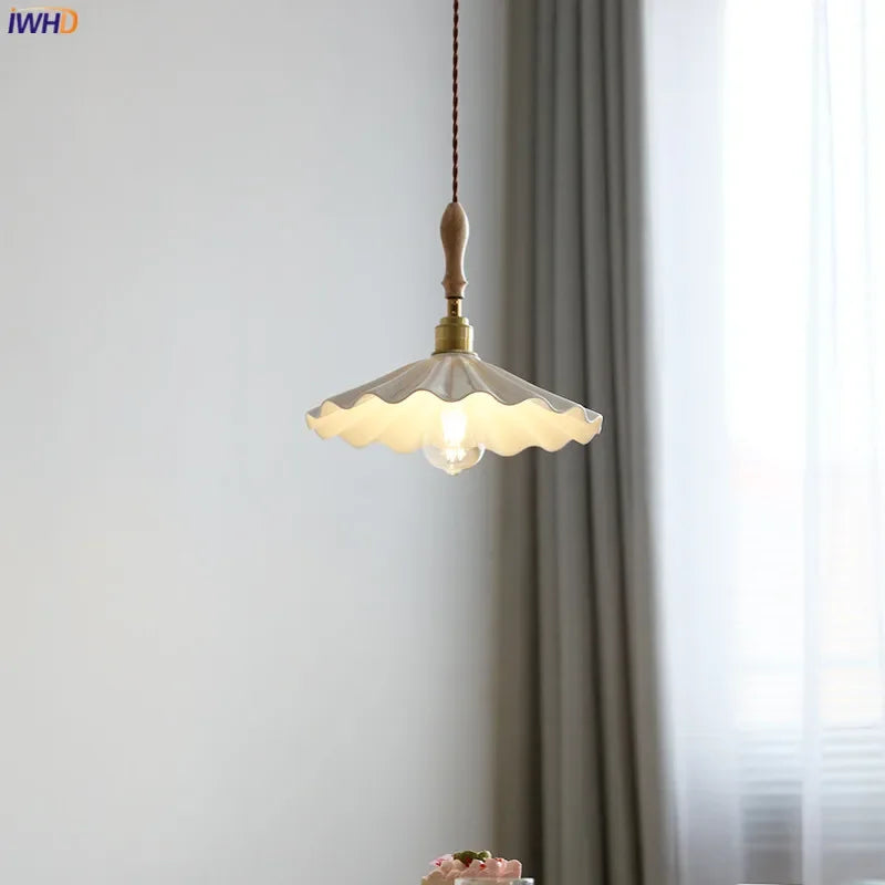 Axyaa Ceramic LED Pendant Lights for Home Decor with Wood Copper Socket.