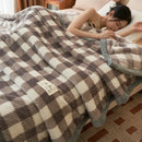 Axyaa King Size Plaid Coral Fleece Blanket Set for Autumn Winter Luxe Comfort