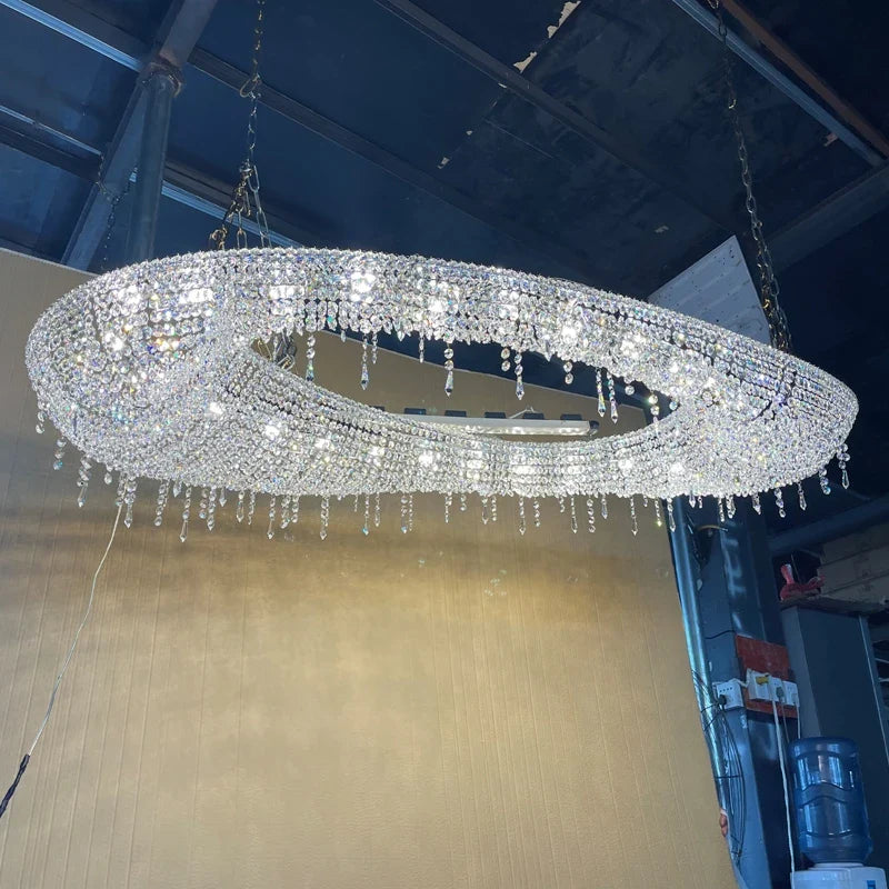 Axyaa Crystal Chandelier - Designer Chrome Luster LED Pendant Light for Living & Dining Rooms