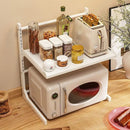 Axyaa Retractable Microwave Oven Storage Rack Adjustable Seasoning Shelf Counter Organizer