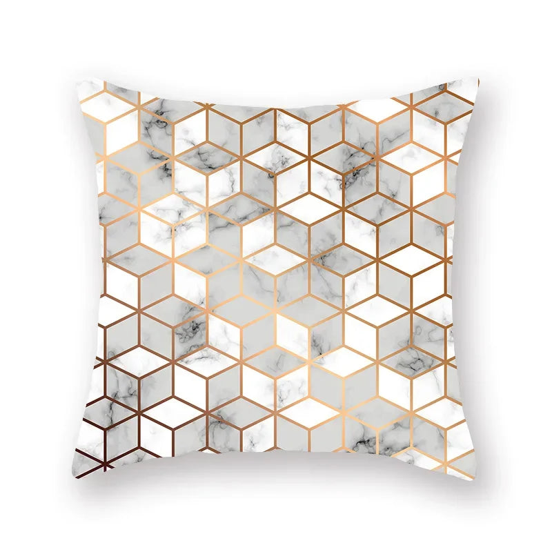 Axyaa Luxury Gold Black Geometric Marble Stripe Pillowcase