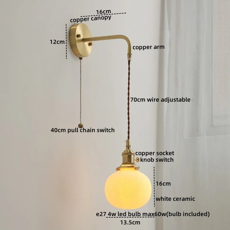 Axyaa Ceramic Copper LED Wall Lamp Sconce - Nordic Stair Light Fixture