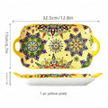 Axyaa Ceramic Fish Dish with Handle: Bohemian Style Rectangular Dining Tray, 12.8-inch