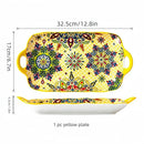 Axyaa Ceramic Fish Dish with Handle: Bohemian Style Rectangular Dining Tray, 12.8-inch