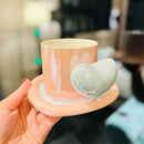 Axyaa Heart Handle Ceramic Coffee Mug and Saucer Set