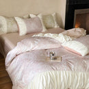 Axyaa Luxury Cotton Satin Bedding Set with Printed Duvet Cover, Sheets, Lace Quilt, Pillowcase