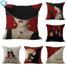 Axyaa Elegant Woman Red Wine Linen Cushion Cover for Home & Car Decor
