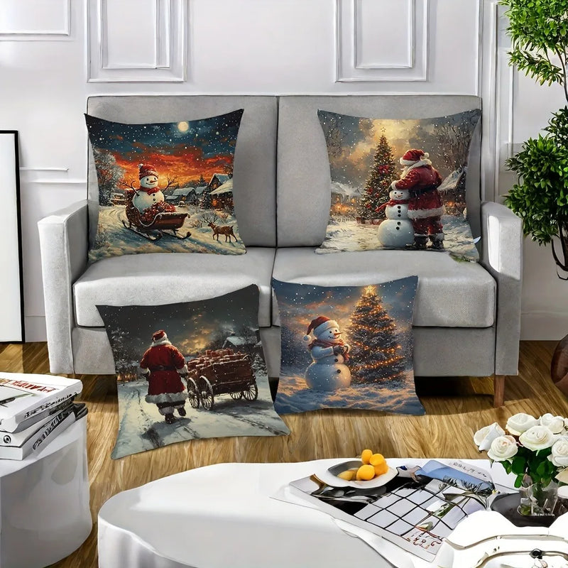 Snowy Santa Snowman Pillowcase for Festive Home Decor by Axyaa