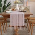 Axyaa Striped Jacquard Table Runner with Tassels for Elegant Home Decor