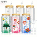 Axyaa 16oz Double Wall Snow Globe Tumbler with Bamboo Lid and Straw