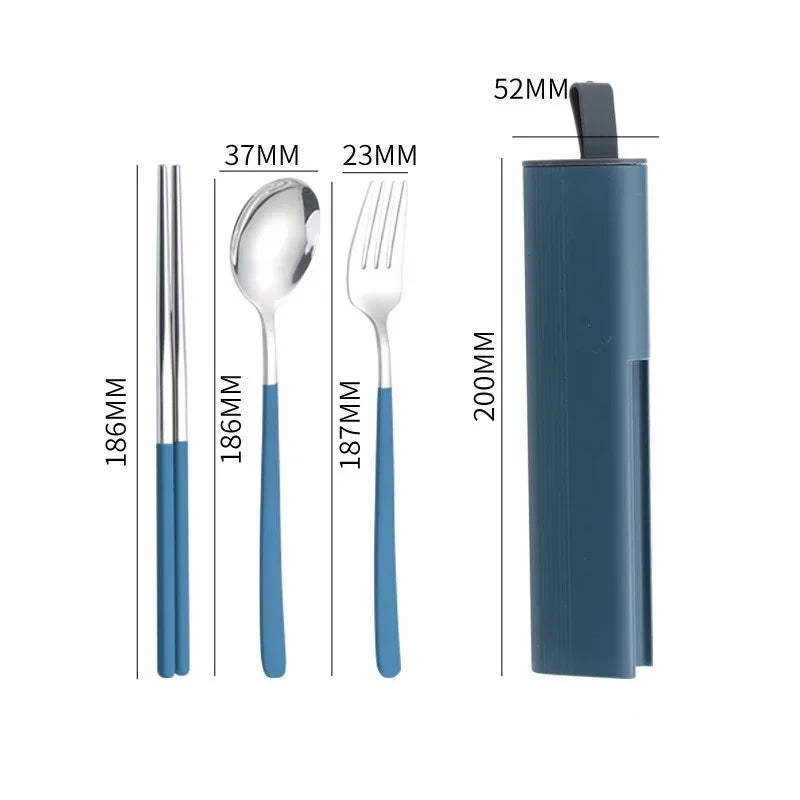 Axyaa Stainless Steel Travel Utensils Set with Case and Chopsticks, Portable Flatware