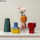 Geometric Ceramic Vase with Artificial Flowers - Axyaa Aesthetic Room Decor