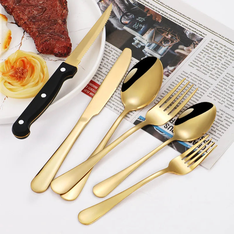 Axyaa 1010 Stainless Steel Tableware Set with Steak Knife and Dessert Spoon