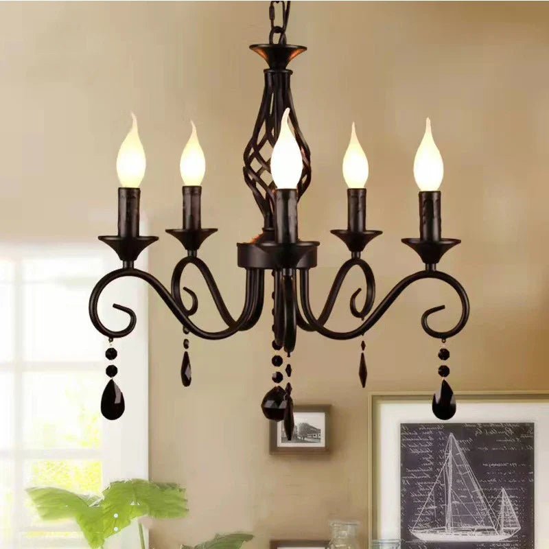 Axyaa Black Crystal Pendant Chandelier for Bedroom Dining Room Lighting