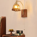 Axyaa LED Glass & Wood Wall Lamp for Living Room Bedroom, Pull Chain Switch