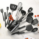 Axyaa Silicone Kitchen Utensil Set with Stainless Steel Handles and Storage Bucket
