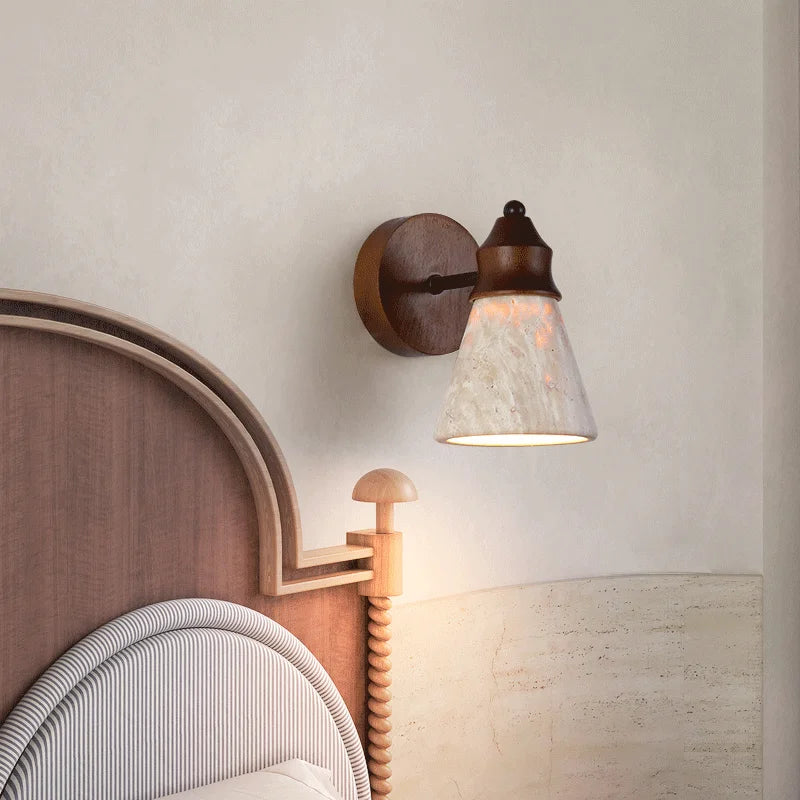 Axyaa Classical Yellow Travertine Wall Lamp Bedroom Sconce LED Lighting