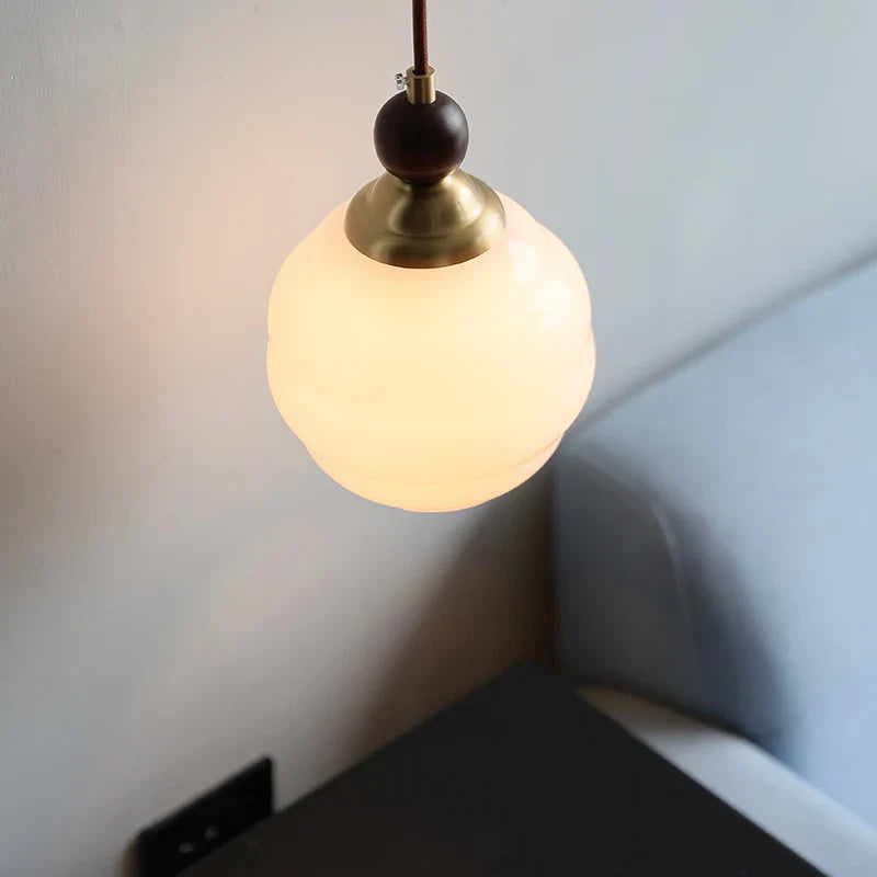 Axyaa White Glass Wood LED Pendant Lights - Adjustable Indoor Hanging Lamp