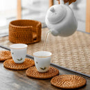 Axyaa Rattan Weave Drink Coasters Set - Round Tableware Placemats for Kitchen Decor
