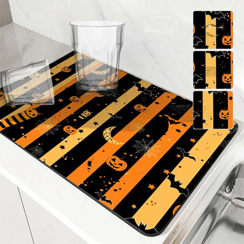 Axyaa Halloween Draining Mat: Absorbent, Antiskid, Quick Dry Kitchen & Bathroom Drain Pad