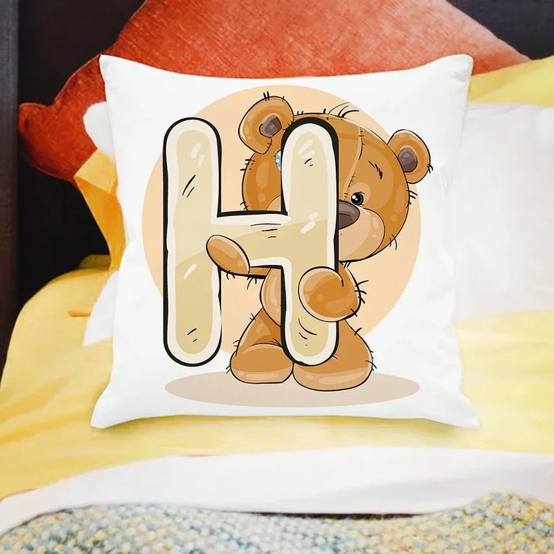Axyaa Cartoon Bear Alphabet Print Cushion Cover - Children's Room Decor