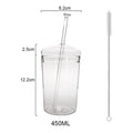 Axyaa Glass Cup with Lid and Straw: Transparent Tea Coffee Juice Beer Milk Mocha Drinkware