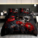 Axyaa Black Boho Floral Duvet Cover Set with 2 Pillowcases