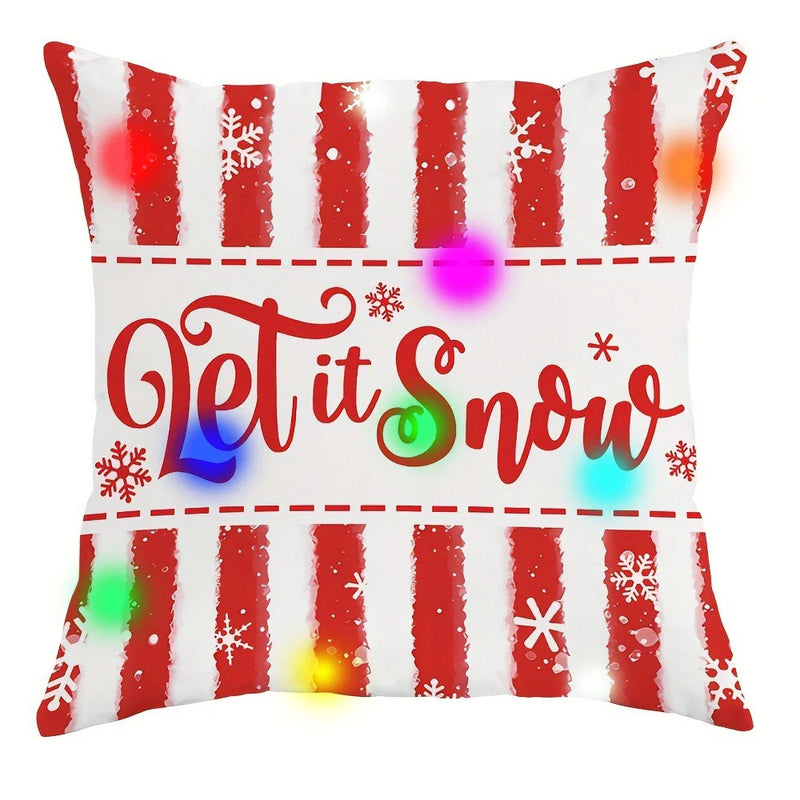 Axyaa Christmas Snowman LED Light Pillowcase - Red Striped Design