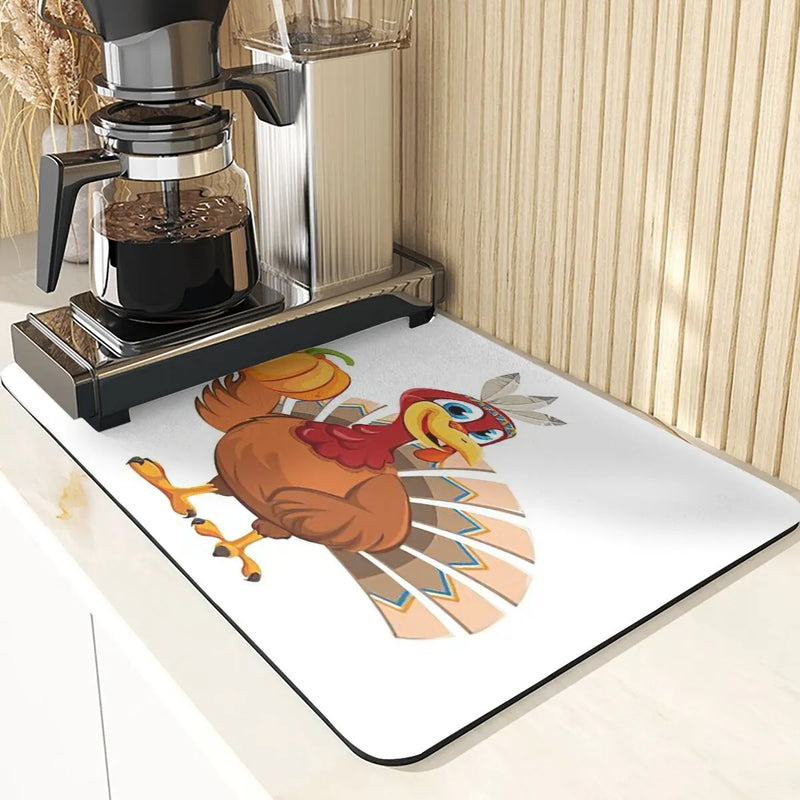 Axyaa Turkey Leaf Kitchen Mat - Non-Slip Absorbent Coasters for Fall Harvest