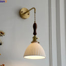 Axyaa Copper Ceramic LED Wall Lamps: Nordic Modern Walnut Handle for Living Room, Bedroom, Bathroom