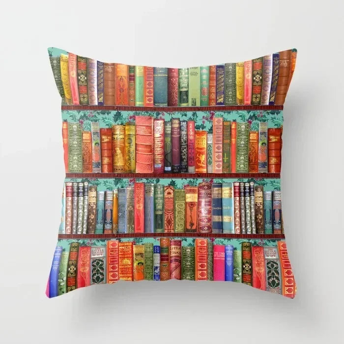 Axyaa Retro Library Pattern Pillowcase for Home and Office Decor