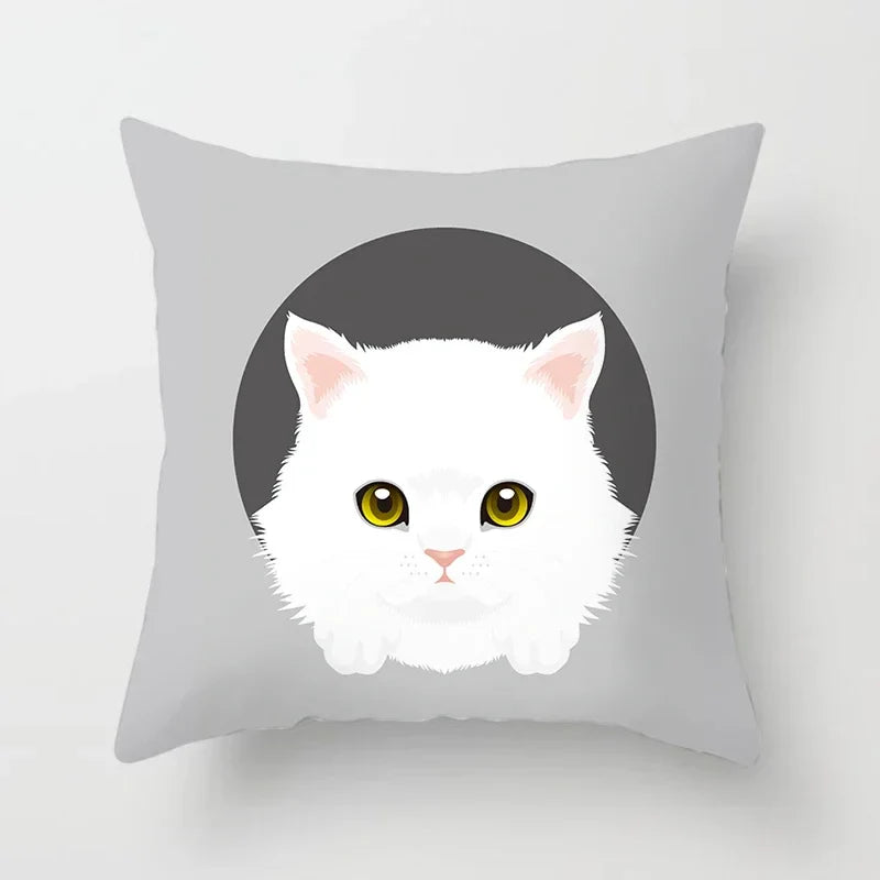 Axyaa Cute Cat Round Head Cushion Cover 45x45cm Polyester Pillowcase Square