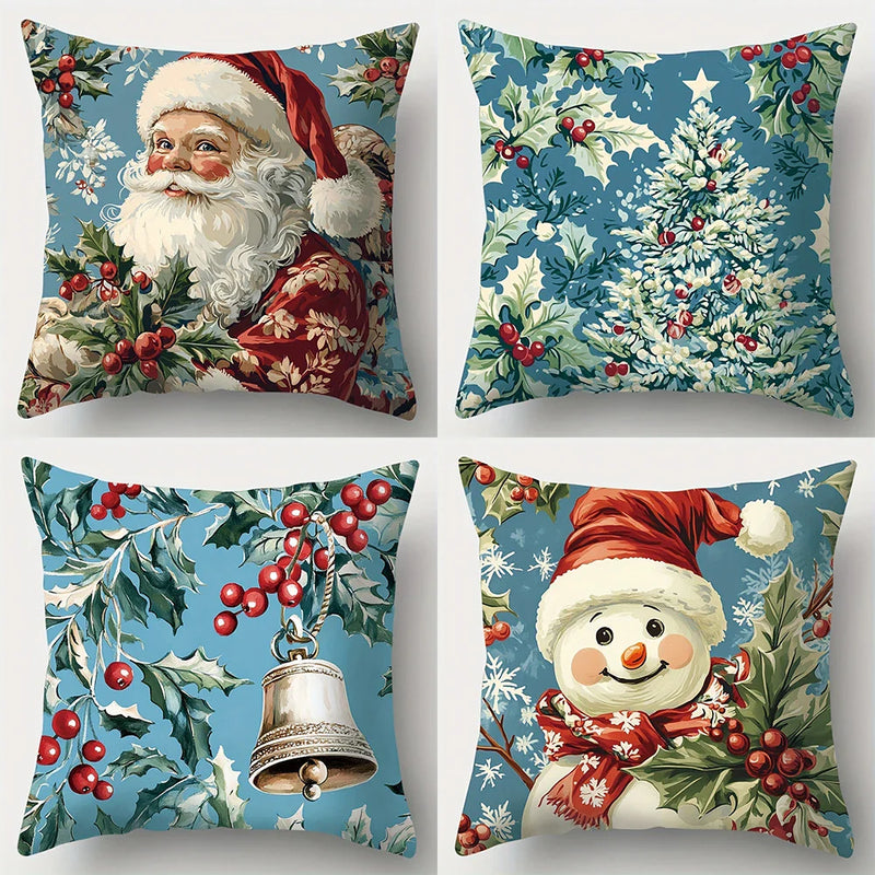 Axyaa Christmas Pillowcase with Retro Santa Claus Snowman Print