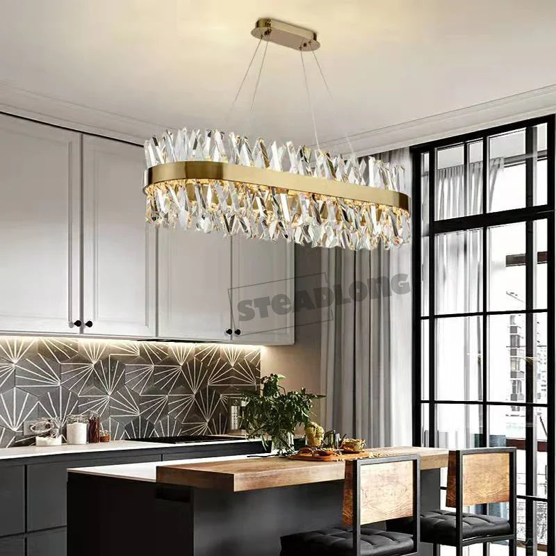 Axyaa Crystal Pendant Light: Dimmable Semi Round LED Hanging Lamp