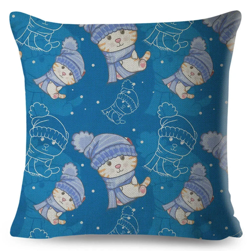 Axyaa Cat Cushion Cover: Decorative Linen Pillow for Home, Sofa, Children's Room